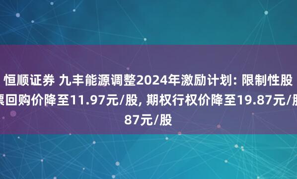 恒顺证券 九丰能源调整2024年激励计划: 限制性股票回购价降至11.97元/股, 期权行权价降至19.87元/股