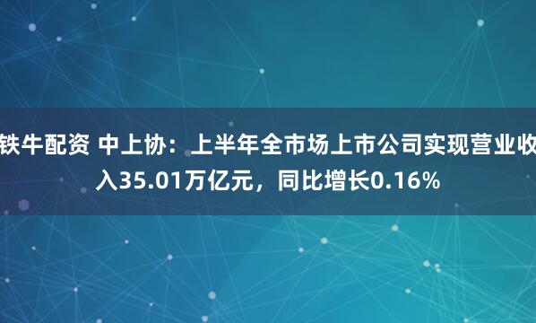 铁牛配资 中上协：上半年全市场上市公司实现营业收入35.01万亿元，同比增长0.16%